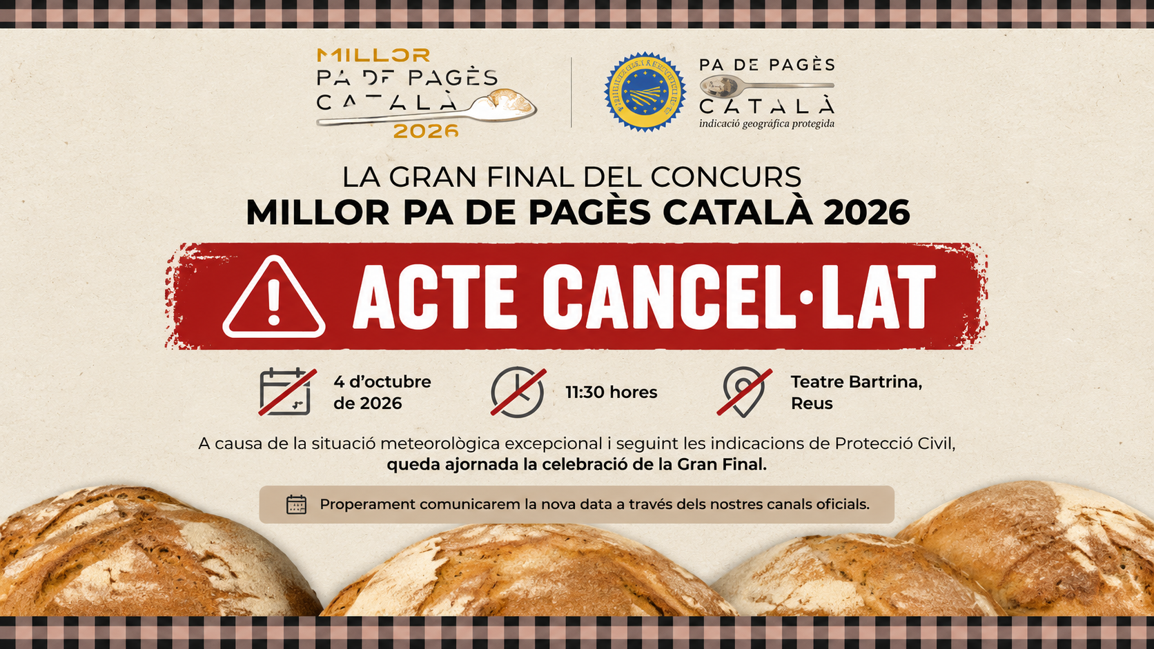 Ajornada la Gran Final del Concurs Millor Pa de Pagès Català 2026